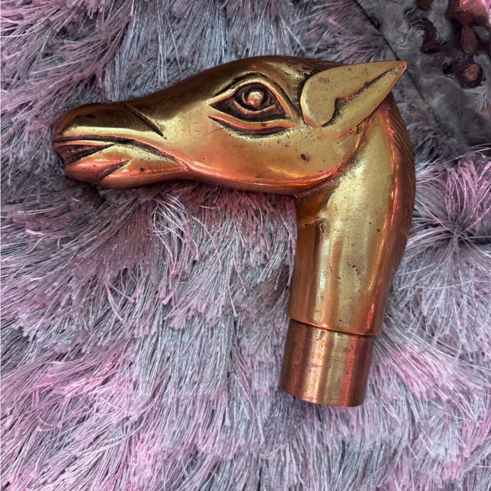 Vintage Brass Horse Walking Stick Handle Screw On Heavy Ornate circa 1960-70's